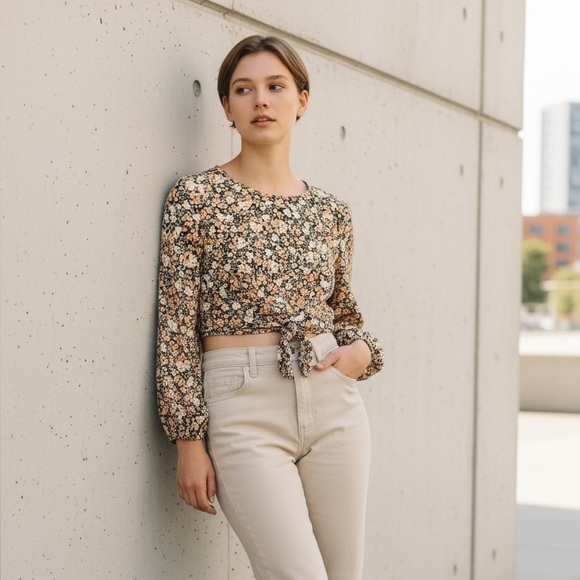 Altar'd State Tops - Altar'd State Floral Crop Top - Black, Cream, Pink